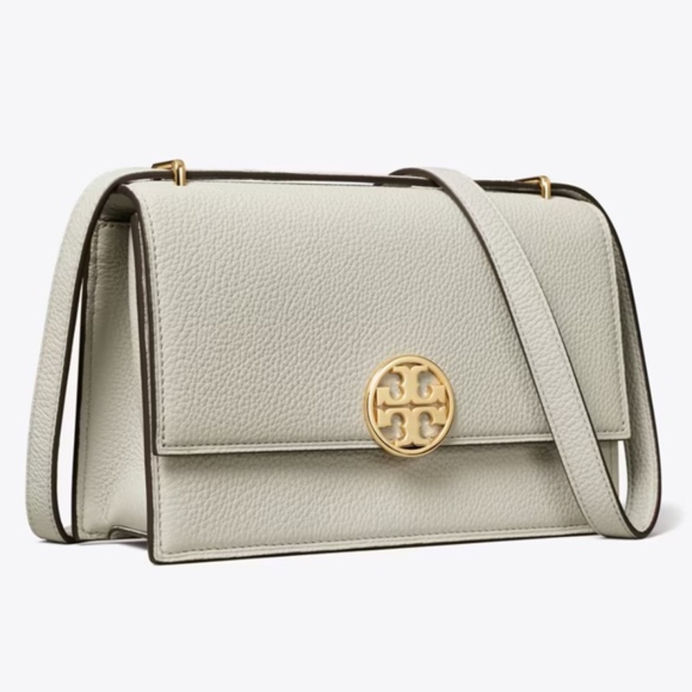 Tory Burch Pebbled Leather Crossbody in Soft Ivory with Gold Logo bag